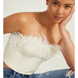 Altar'd State Ivory Feather-Trim Strapless Bustier Top